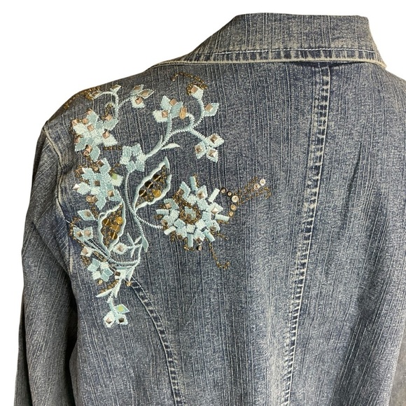 Denim 24/7 Blue Jean Jacket Blazer Long Sleeve with Embroidered Floral Design - Picture 5 of 16